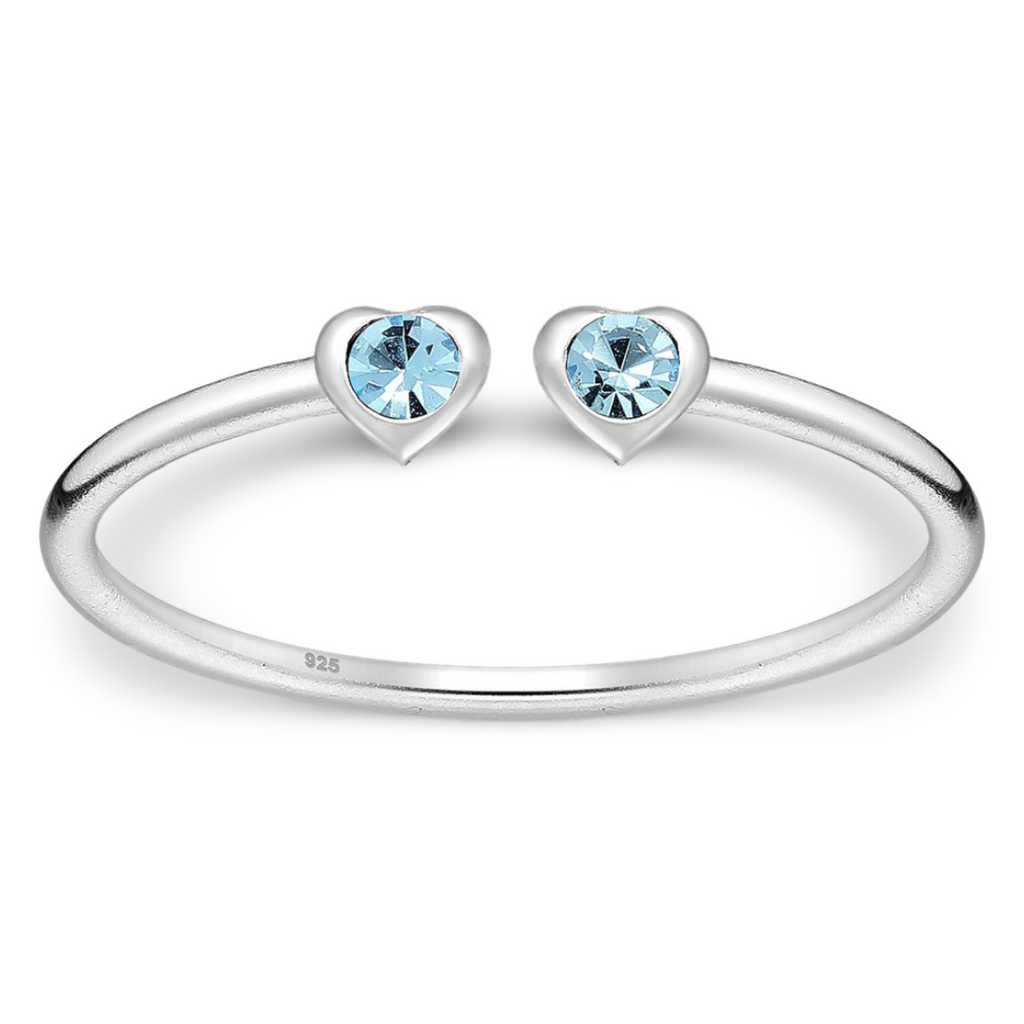 Toe Ring -925 Sterling Silver -Adjustable -Heart Shape Aquamarine