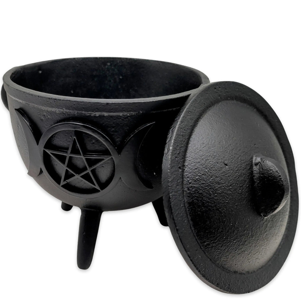 Wicca & Pagan - Cauldron Cast & Iron - Triple Moon & Pentacle - 4.5"
