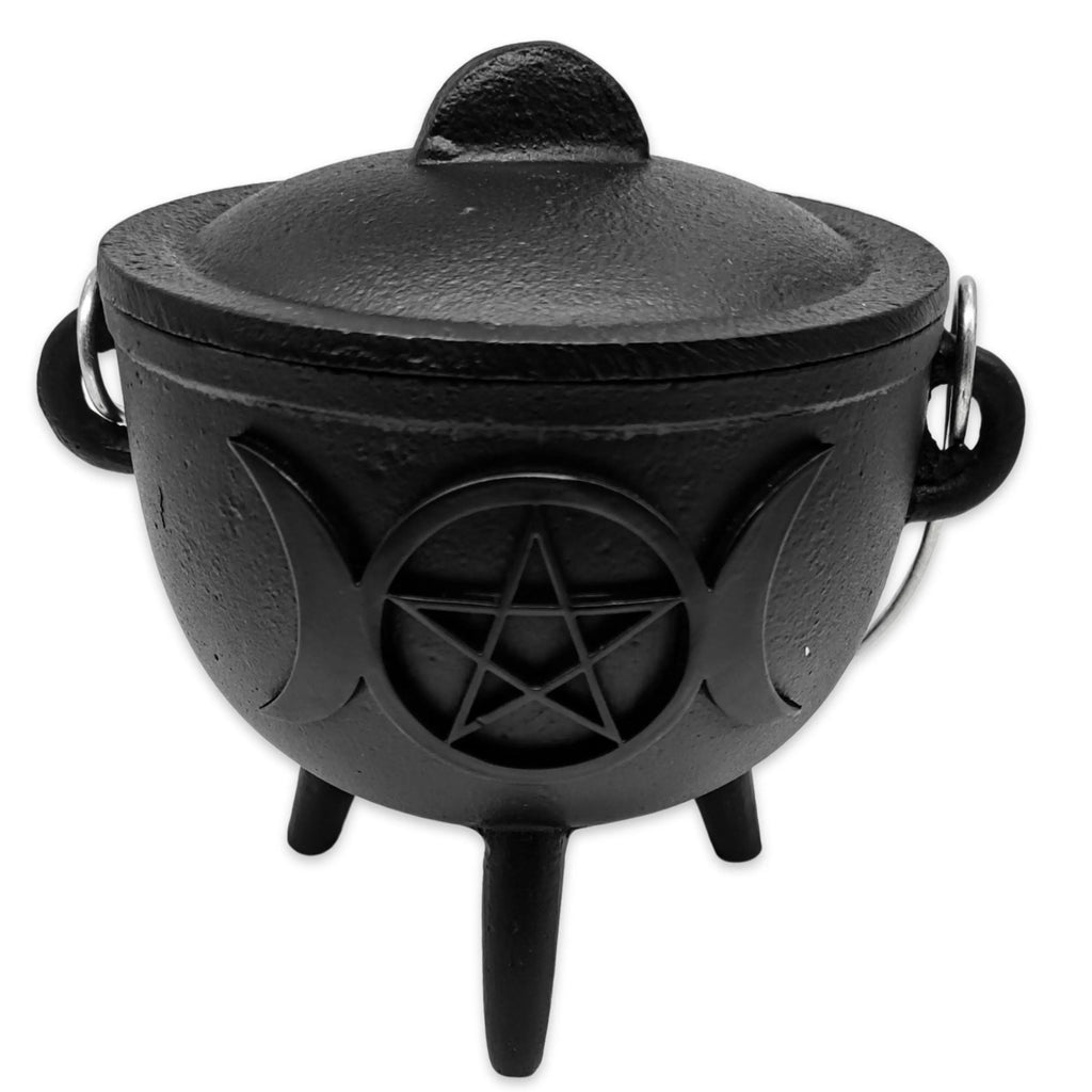 Wicca & Pagan - Cauldron Cast & Iron - Triple Moon & Pentacle - 4.5"