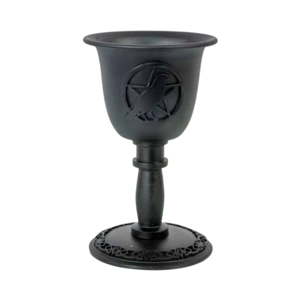 Wicca & Pagan -Chalice Mini Candle Holder -Pentacle w/ Raven