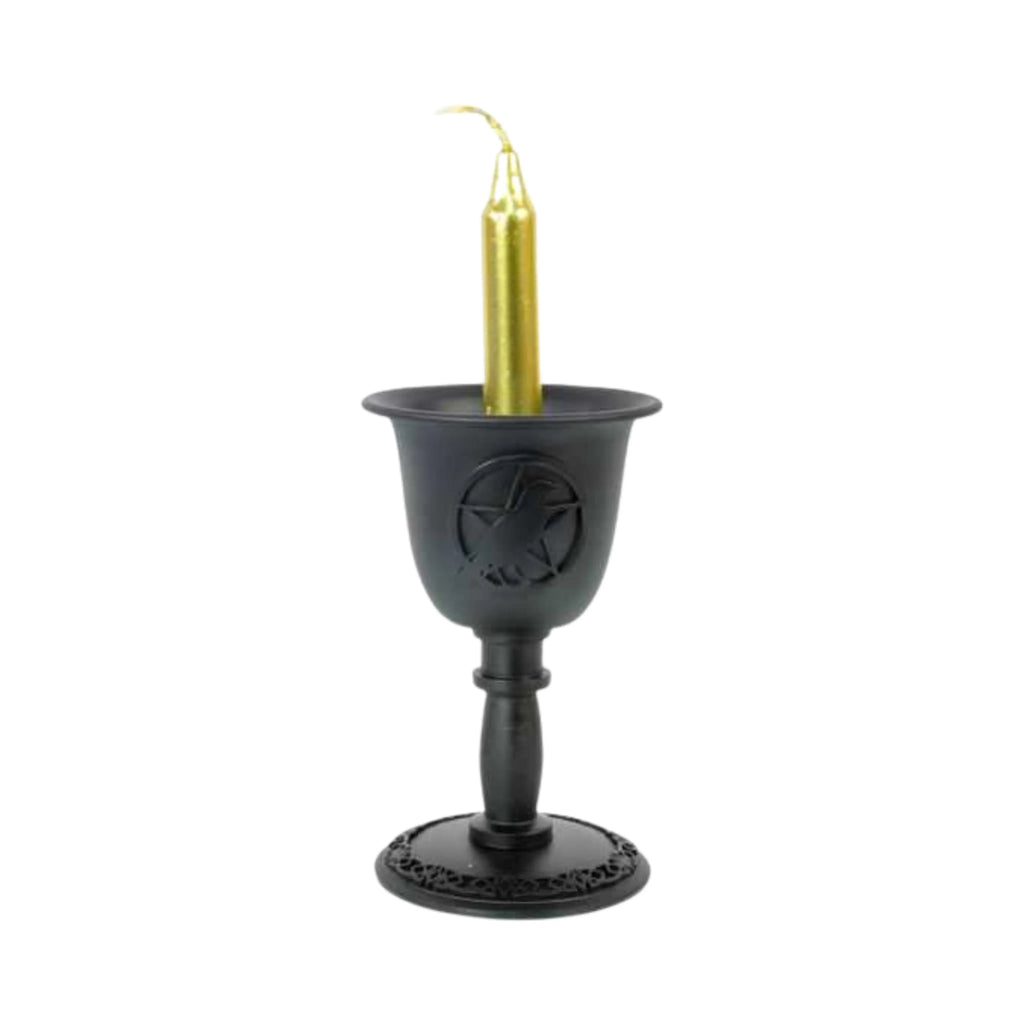 Wicca & Pagan -Chalice Mini Candle Holder -Pentacle w/ Raven