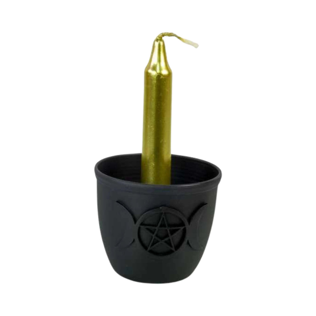 Wicca & Pagan -Mini Candle Holder -Triple Moon & Pentacle