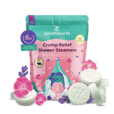 Zen & Hearth Cramp Relief Shower Steamers - Handcrafted Aromatherapy Tablets with Clary Sage, Lavender & Geranium for Period Pain Relief & Relaxation Made in Canada 12 Tablets – Best Value Monthly Cycle Support