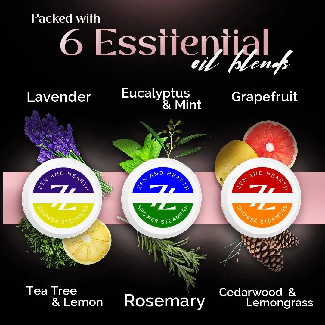 Zen & Hearth Shower Steamers Gift Set for Women – 6 Pack Natural Aromatherapy Shower Bombs for Self-Care and Relaxation