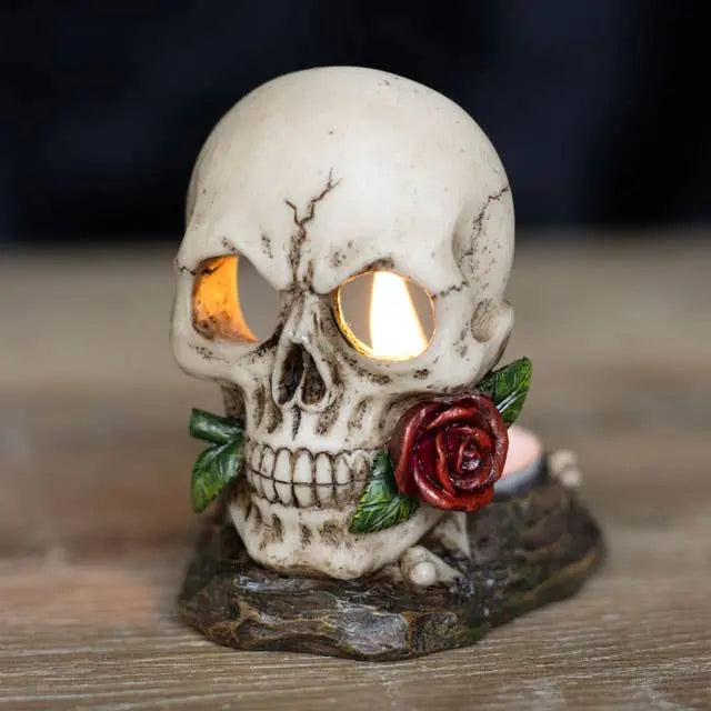 Candle Holder - Gothic Skull Rose - Tealight