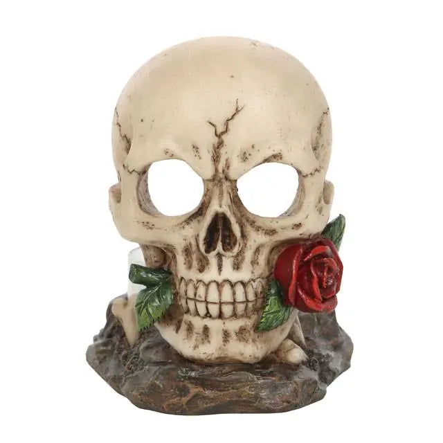 Candle Holder - Gothic Skull Rose - Tealight