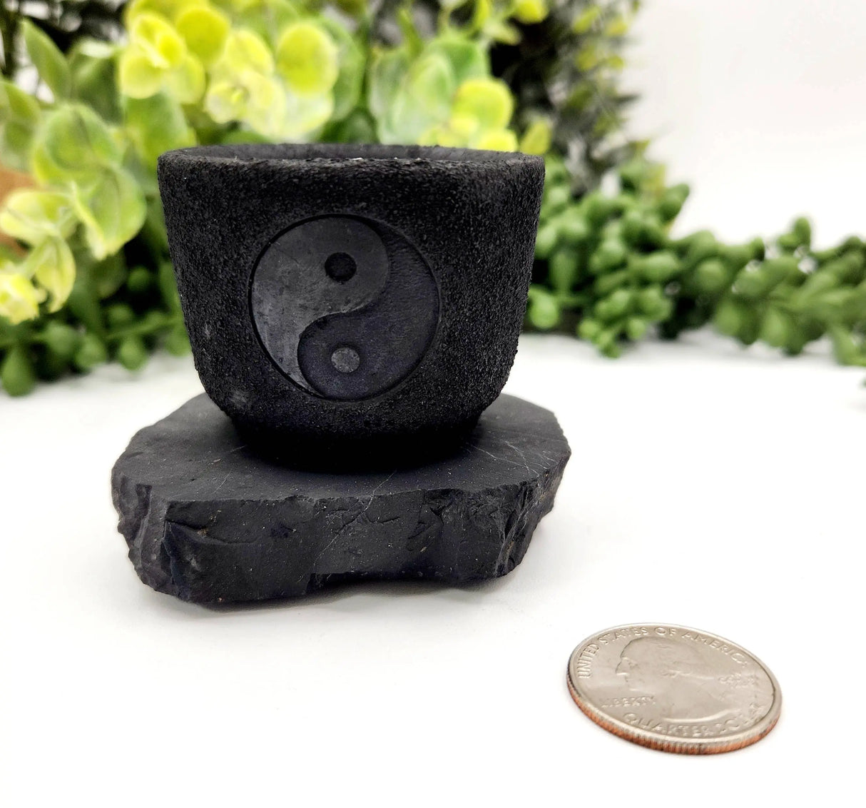 Candle Holder - Shungite with Ying Yang - 6x5x5.5cm