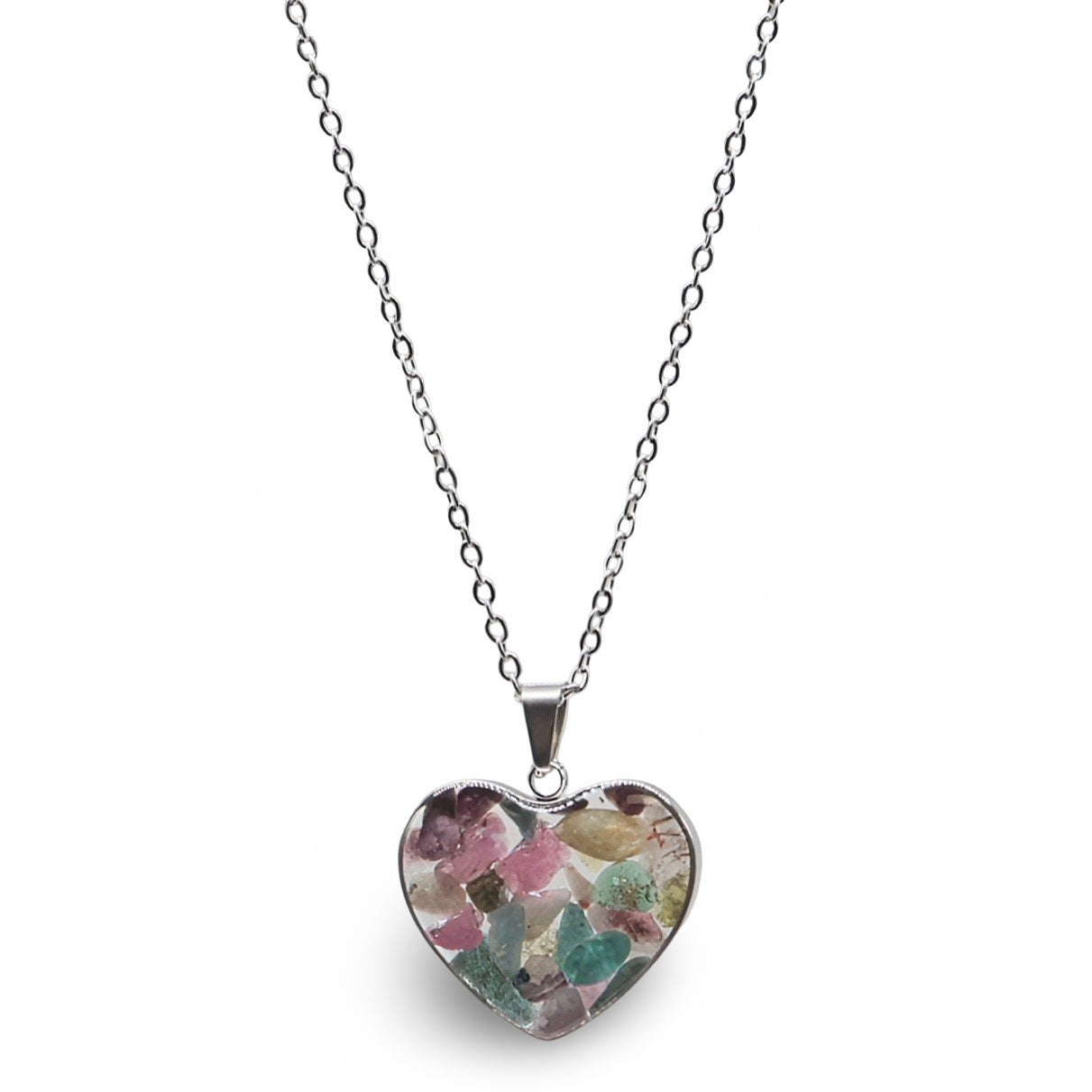 Necklace - Heart Shaped Glass Bottle - Mixed Tourmaline
