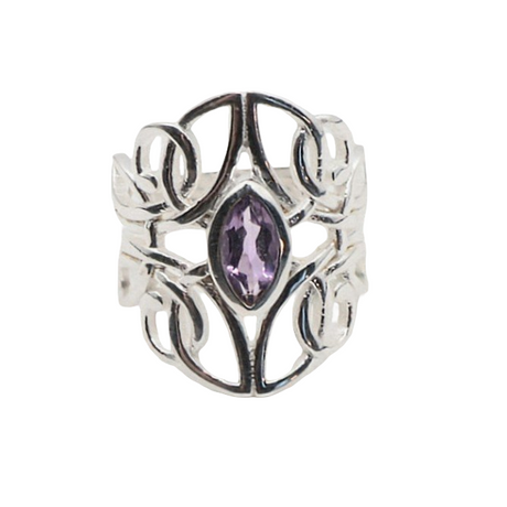 Ring - 925 Sterling Silver - Celtic Design - Amethyst Gemstone