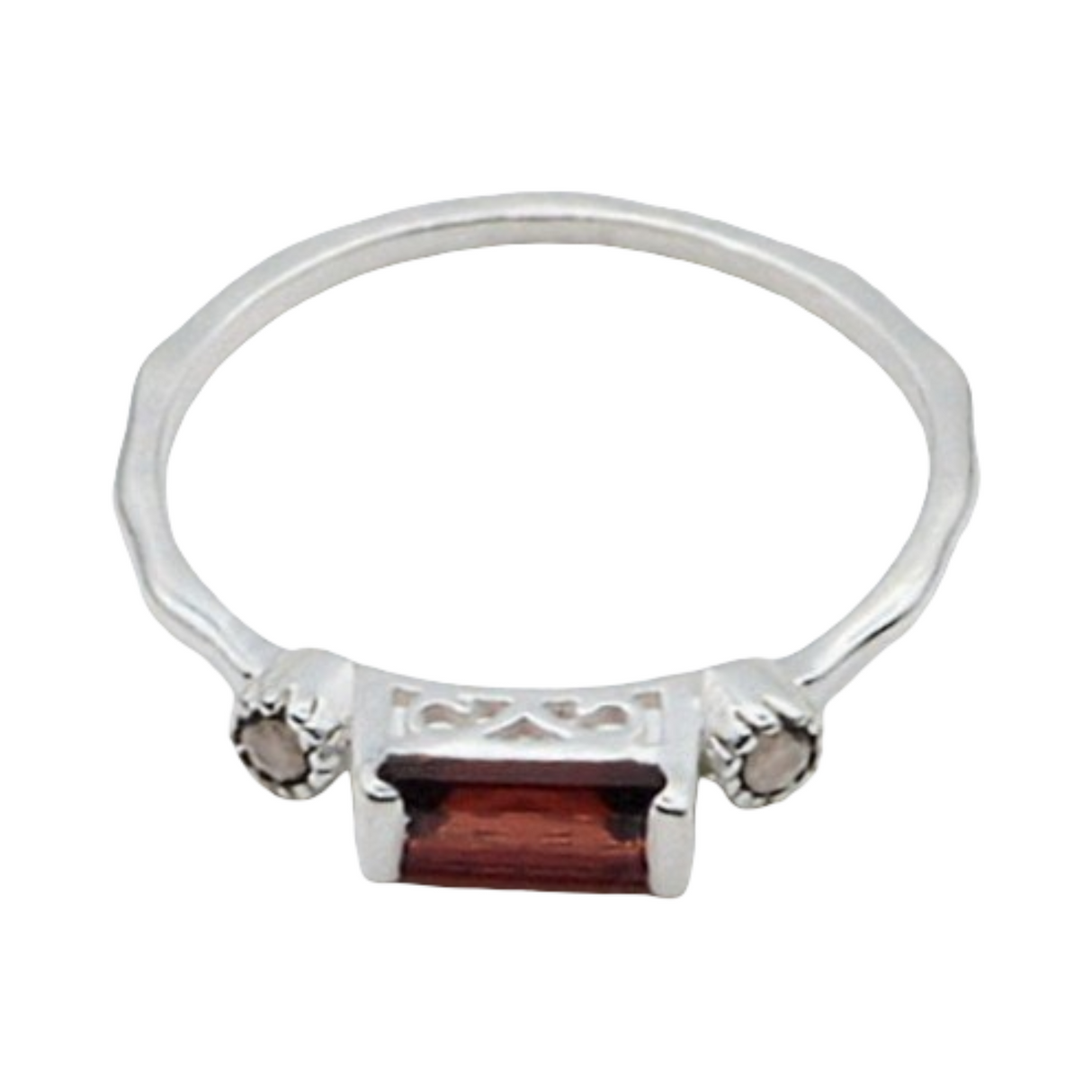 Ring - 925 Sterling Silver - Rectangle Shape Garnet
