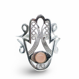 Ring - 925 Sterling Silver - Fatima Hand with Gemstone Peach Moonstone