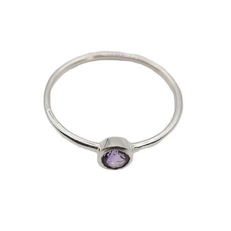 Ring - 925 Sterling Silver - Small Rond Gemstone Amethyst