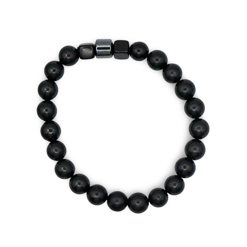 Bracelet - AAA Shungite Beads with One AAA Hematite Bead - 8mm