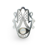 Ring - 925 Sterling Silver - Fatima Hand with Gemstone Moonstone