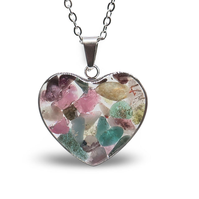 Necklace - Heart Shaped Glass Bottle - Mixed Tourmaline