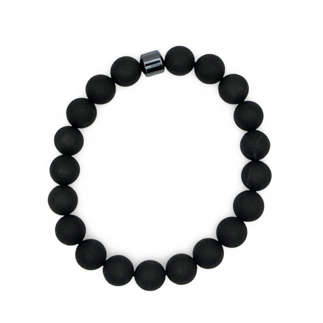 Bracelet - AAA Shungite with One AAA Hematite Bead - Matte Finish - 10mm