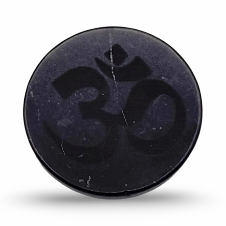 Stone - Shungite - Adhesive Tile - Engraved OM - 30mm