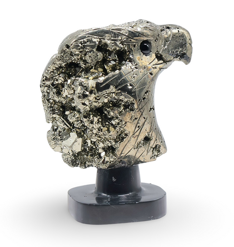 Spirit Animal - Carved Stone - Pyrite from Peru - Eagle Head on Onyx Base