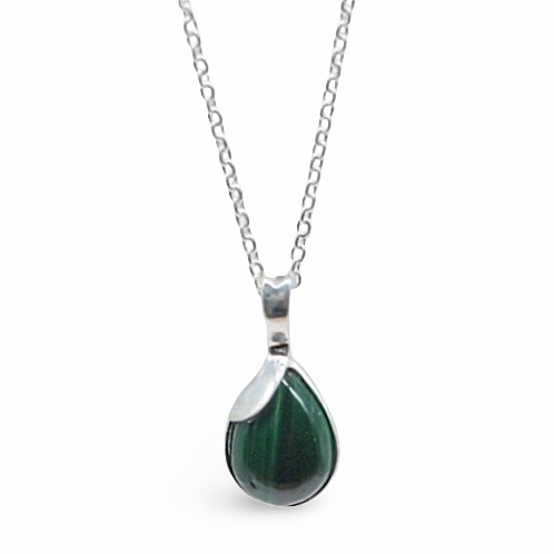 Necklace - Gemstone Pendant with 925 Chain Malachite