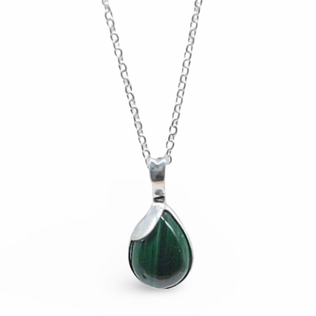 Necklace - Gemstone Pendant with 925 Chain Malachite