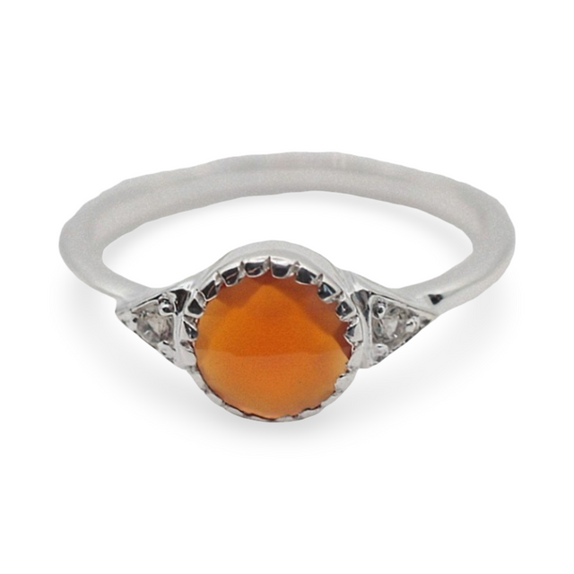 Ring - 925 Sterling Silver - Rond Stone - Cornaline