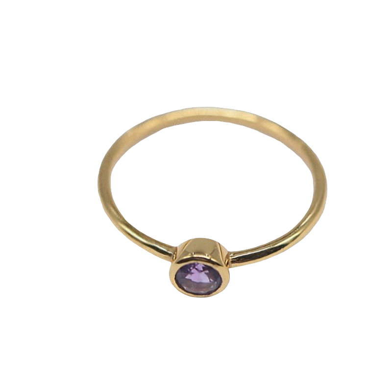 Ring - 925 Sterling Silver - Gold-Plated (1 micron) - Rond Gemstone Amethyst