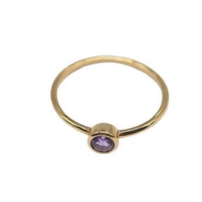 Ring - 925 Sterling Silver - Gold-Plated (1 micron) - Rond Gemstone Amethyst