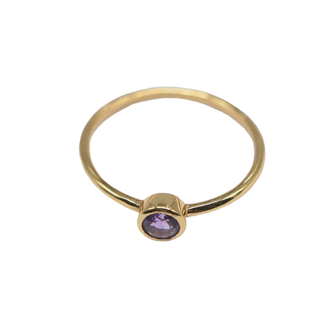 Ring - 925 Sterling Silver - Gold-Plated (1 micron) - Rond Gemstone Amethyst