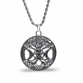 Necklace - Triple Moon Goddess - Antique Silver