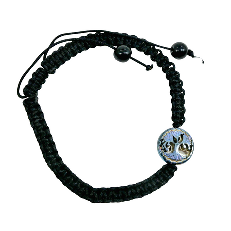 Bracelet - Black Braided - Ajustable Cord - Rainbow Tree of Life