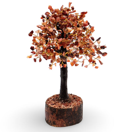 Home Decor - Gem Tree - Carnelian - 10-12"H - 500 Beads - Golden Wire