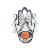 Ring - 925 Sterling Silver - Fatima Hand with Gemstone Carnelian