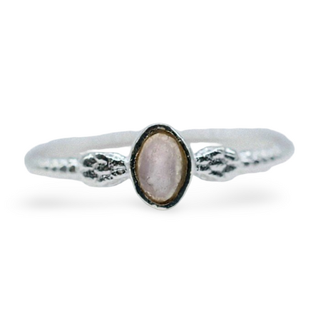 Ring - 925 Sterling Silver - Oval Small Gemstone 8 Rose Quartz