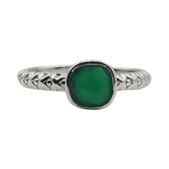 Ring - 925 Sterling Silver - Rond Stone - Emerald