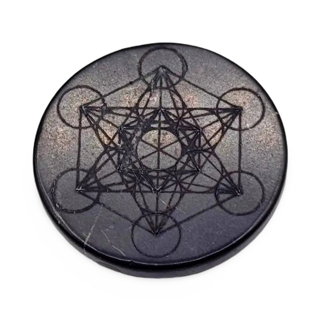 Stone - Shungite - Adhesive Tile - Engraved Metatron - 30mm