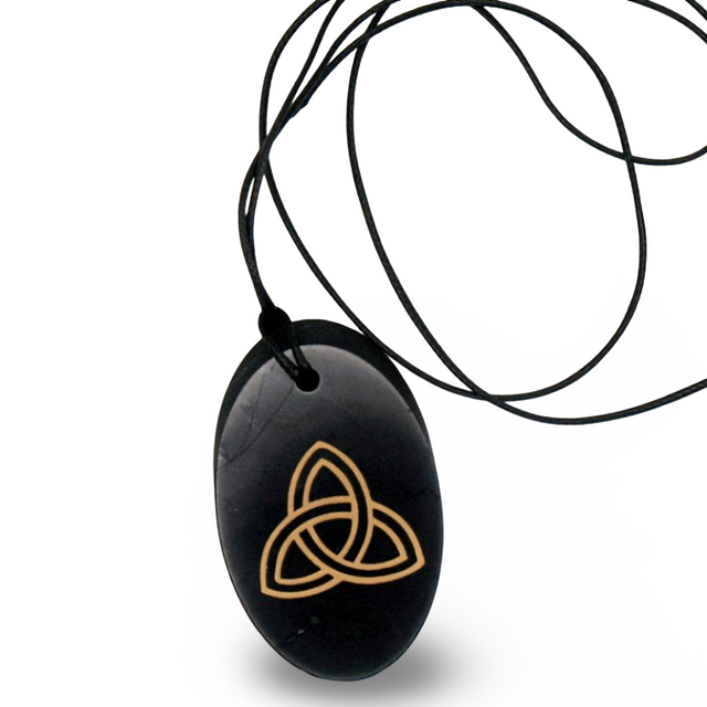 Necklace - AAA Shungite - Oval Shape Pendant with Triquetra Sign