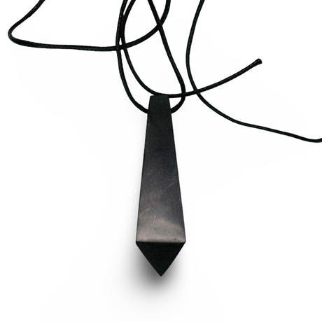 Necklace - AAA Shungite - Hexagonal Prism Faceted Crystal Point Pendant