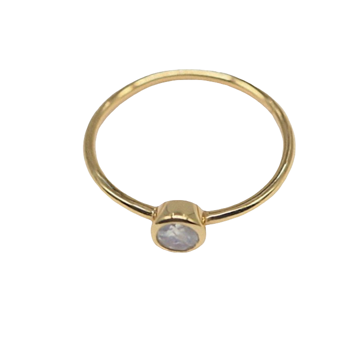 Ring - 925 Sterling Silver - Gold-Plated (1 micron) - Rond Gemstone Rainbow Moonstone
