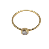 Ring - 925 Sterling Silver - Gold-Plated (1 micron) - Rond Gemstone Rainbow Moonstone