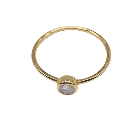 Ring - 925 Sterling Silver - Gold-Plated (1 micron) - Rond Gemstone Rainbow Moonstone