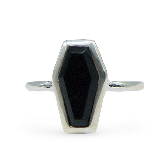 Ring - 925 Sterling Silver - Black Onyx - Coffin Shape