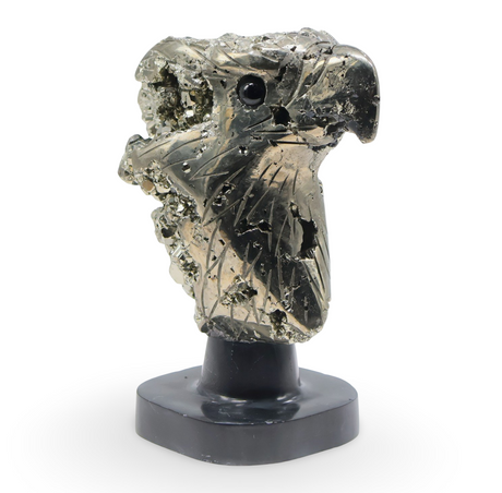 Spirit Animal - Carved Stone - Pyrite from Peru - Eagle Head on Onyx Base
