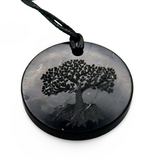 Necklace - AAA Shungite - Round Shape with Engrave Tree of Life Adjustable Cord