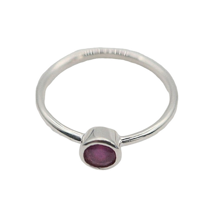Ring - 925 Sterling Silver - Small Rond Gemstone Ruby