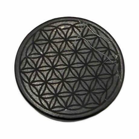 Stone - Shungite - Adhesive Tile - Engraved Flower of Life - 30mm