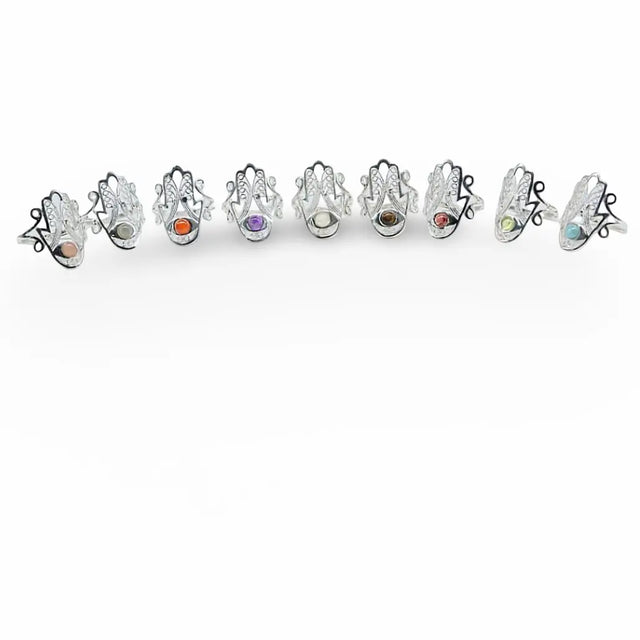 Ring - 925 Sterling Silver - Fatima Hand with Gemstone