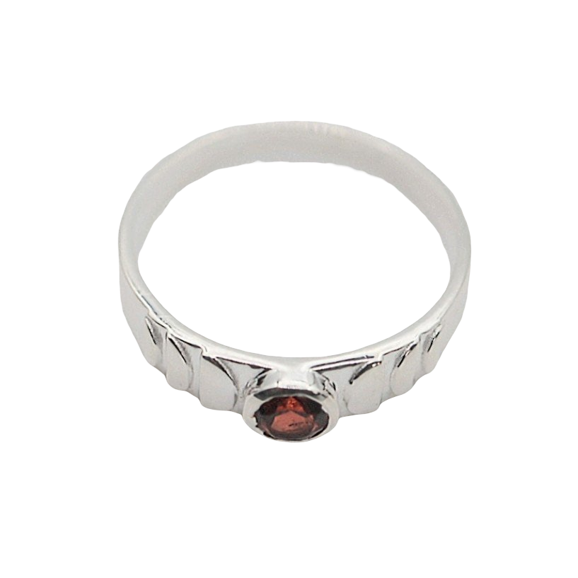Ring - 925 Sterling Silver - Rond Gemstone Garnet