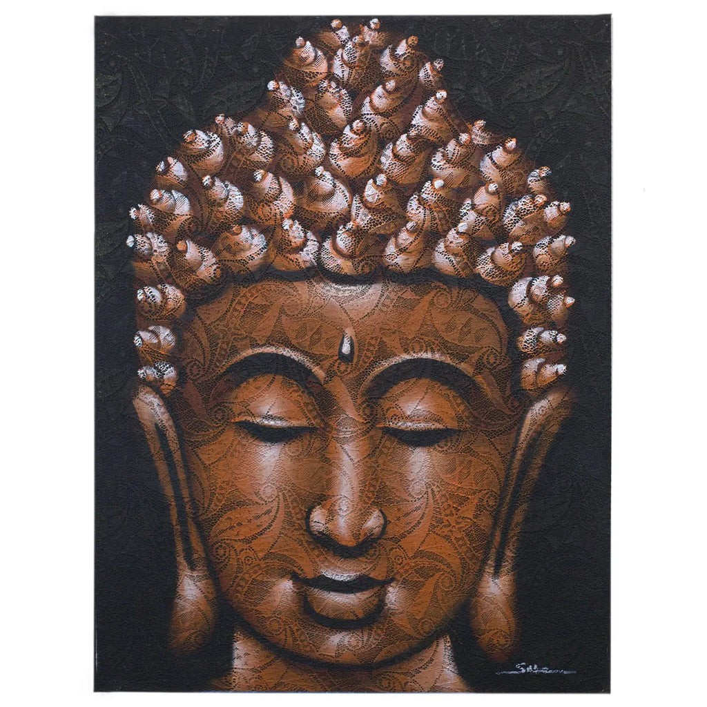 Home Decor -Buddha Painting -Copper Brocade Detail