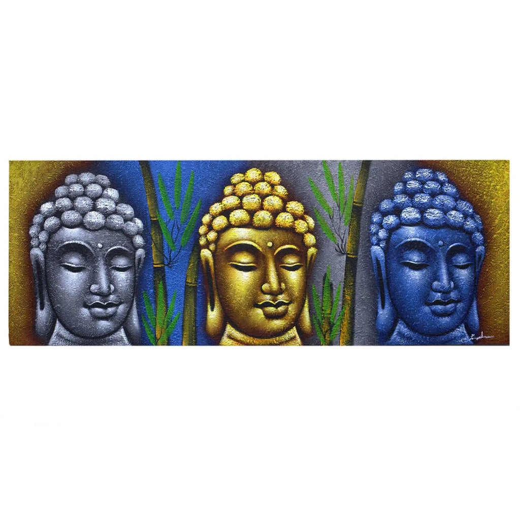 Home Decor -Buddha Painting -Three Heads With Bamboo