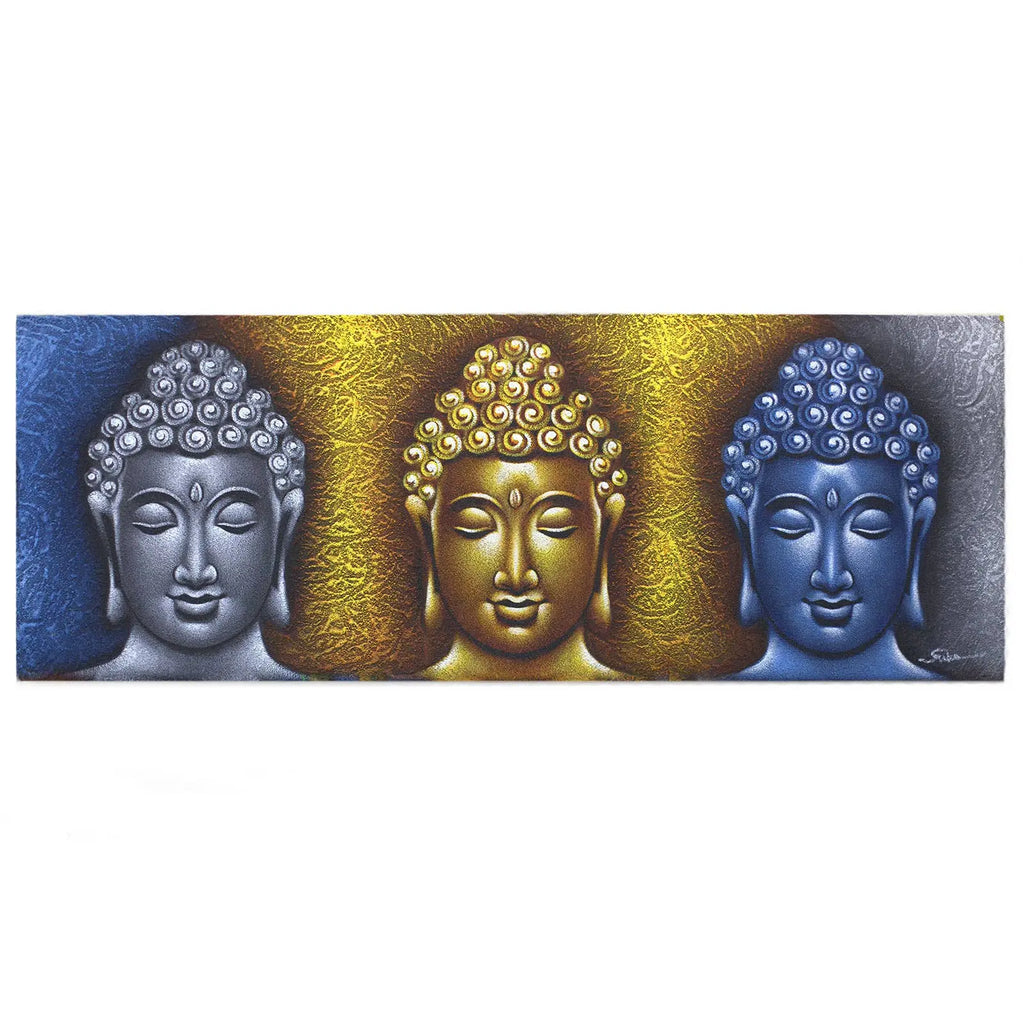 Home Decor -Buddha Painting - Three Heads Gold Detail
